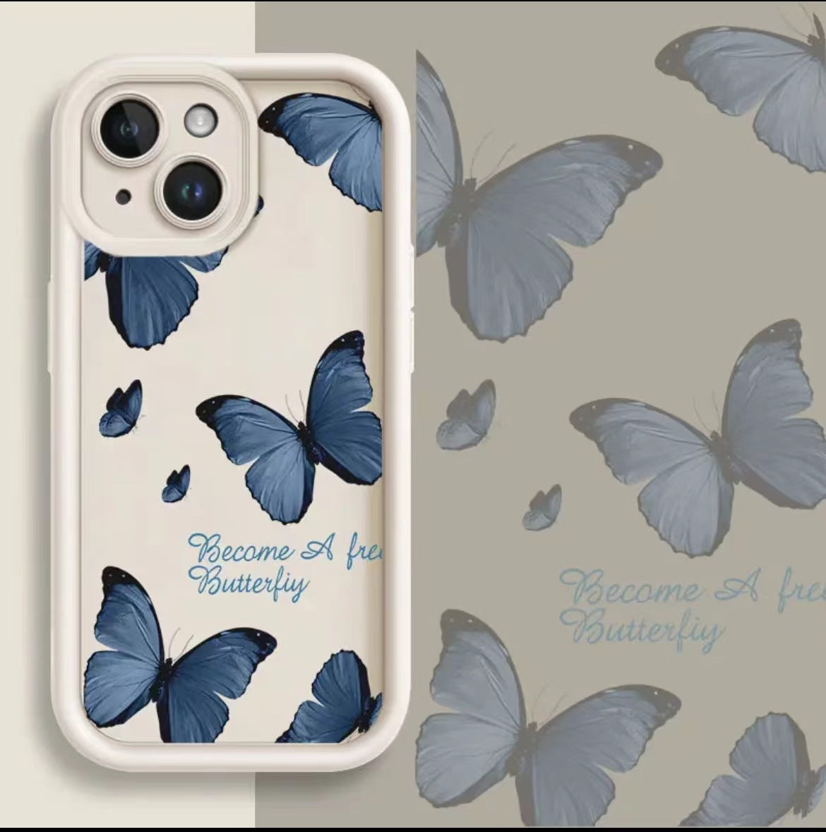 Blue Butterfly Printed Edging Drop-resistant Phone Case