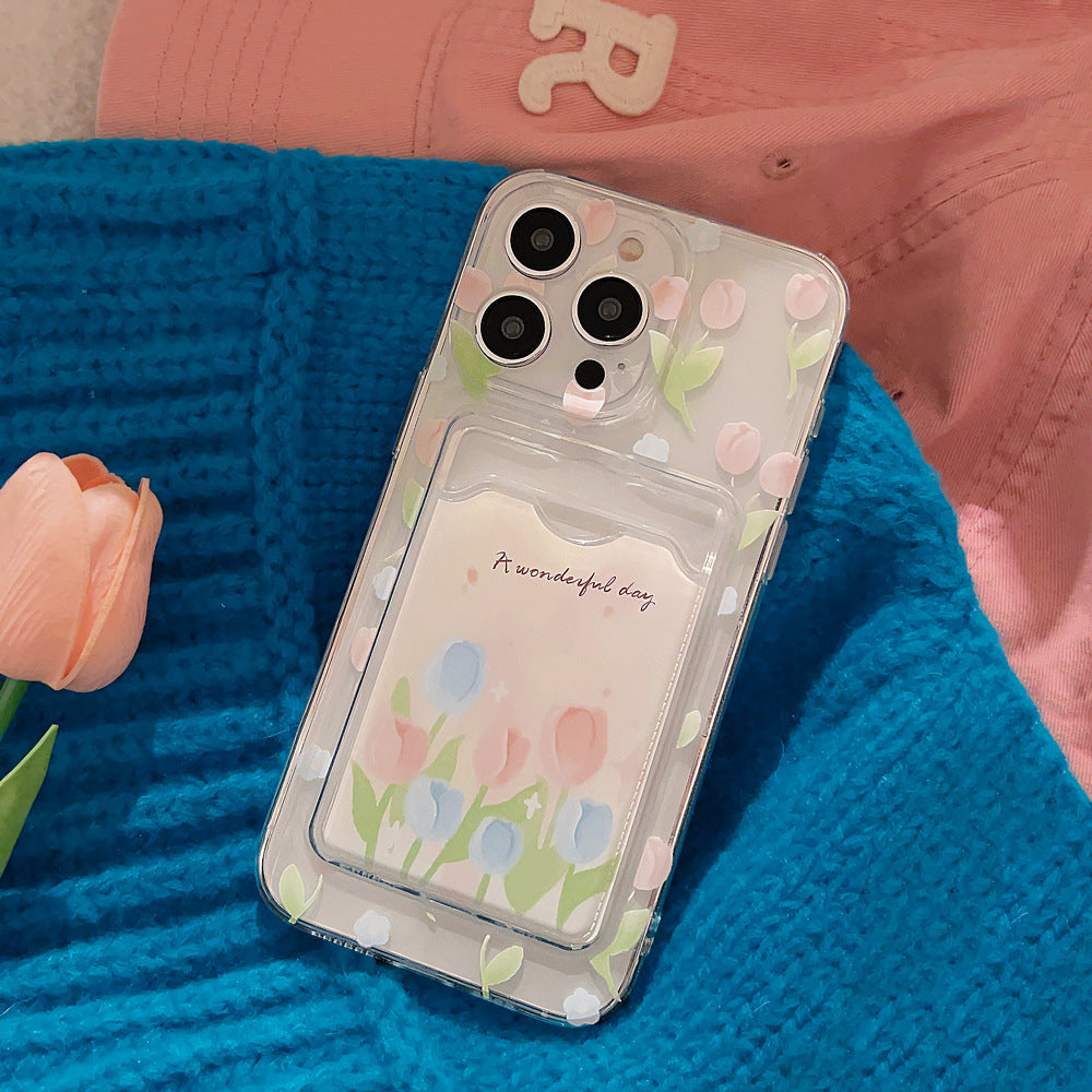 Tulip Flower Card Holder Transparent Phone Case