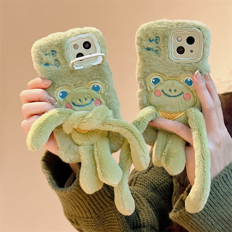 Cartoon Furry Pull-out Frog Phone Case