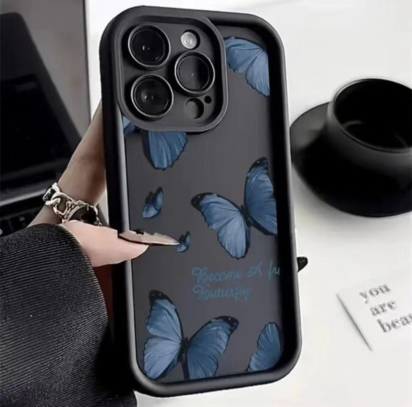 Blue Butterfly Printed Edging Drop-resistant Phone Case
