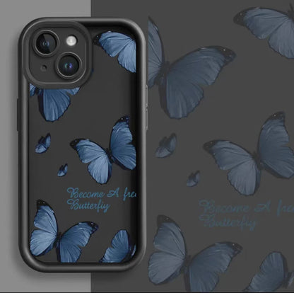 Blue Butterfly Printed Edging Drop-resistant Phone Case