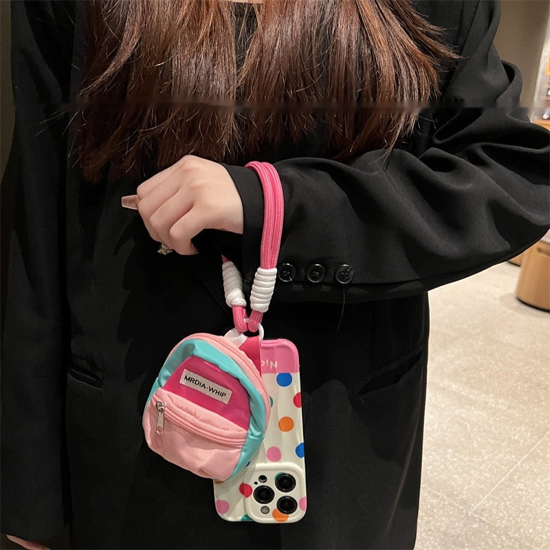 Color Polka Dot Small Bookbag Phone Case Carrying Strap Crossbody