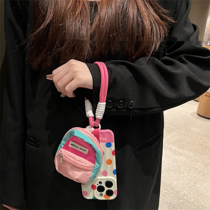 Color Polka Dot Small Bookbag Phone Case Carrying Strap Crossbody