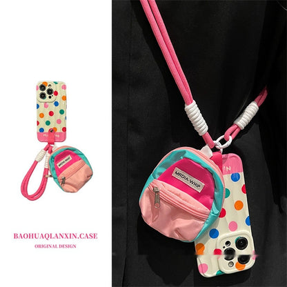 Color Polka Dot Small Bookbag Phone Case Carrying Strap Crossbody