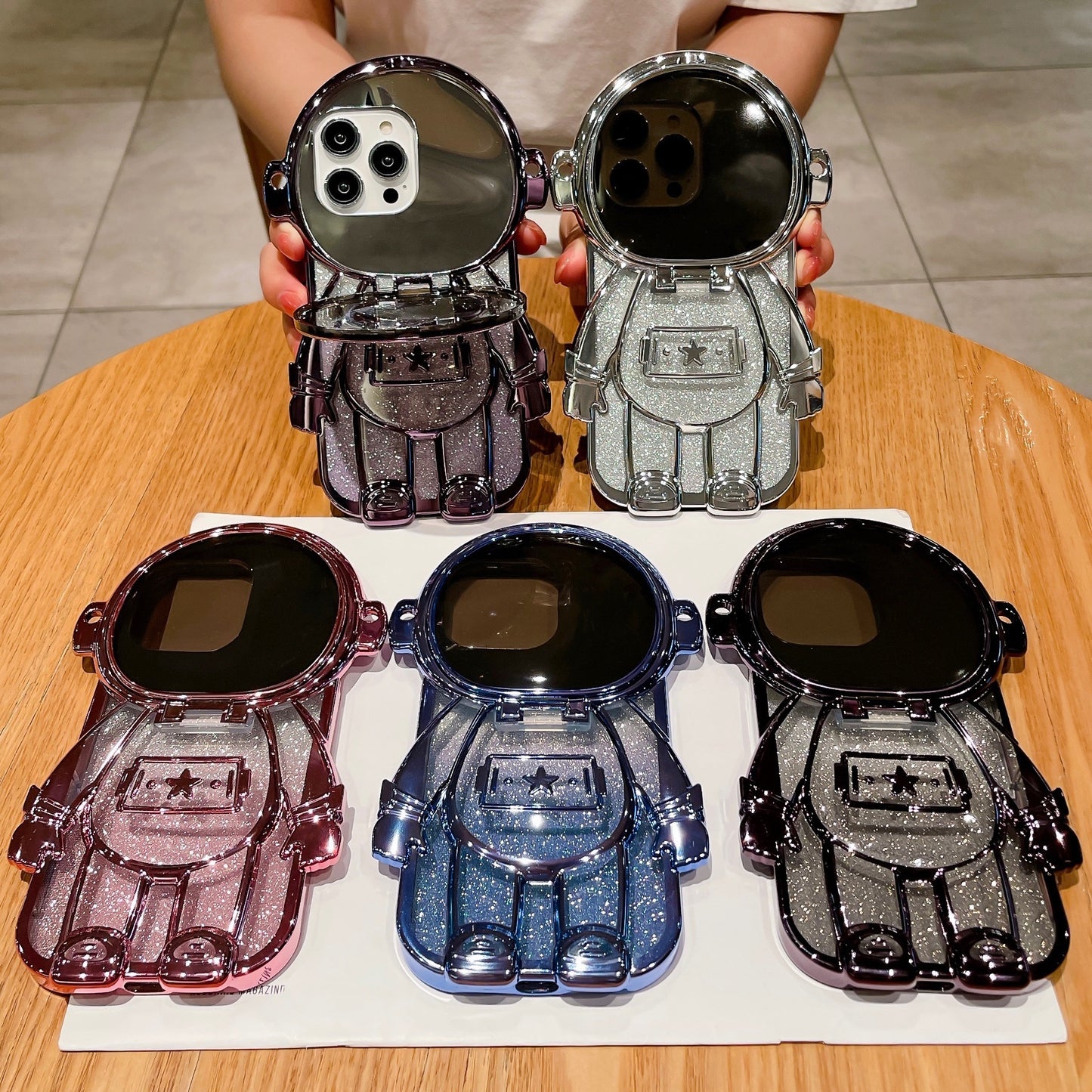Applicable Electroplating TPU Astronaut Phone Case Flip Mirror Bracket 13 Protective Cover