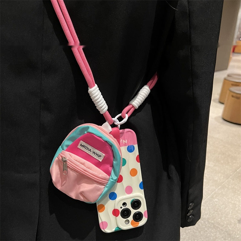Color Polka Dot Small Bookbag Phone Case Carrying Strap Crossbody
