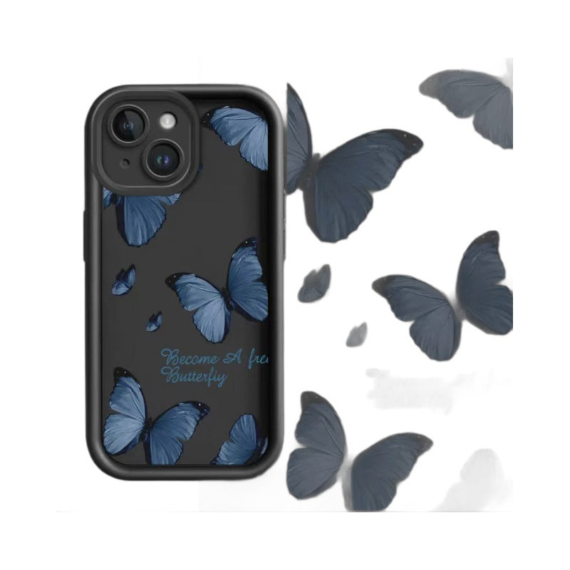 Blue Butterfly Printed Edging Drop-resistant Phone Case
