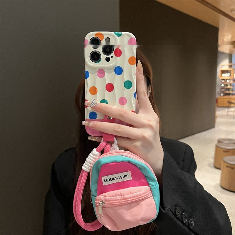 Color Polka Dot Small Bookbag Phone Case Carrying Strap Crossbody