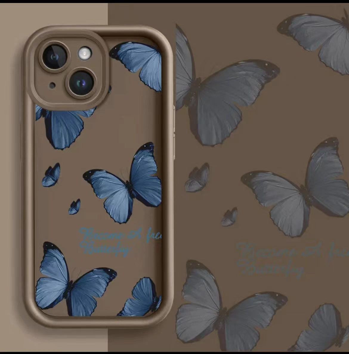 Blue Butterfly Printed Edging Drop-resistant Phone Case
