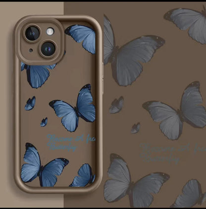 Blue Butterfly Printed Edging Drop-resistant Phone Case