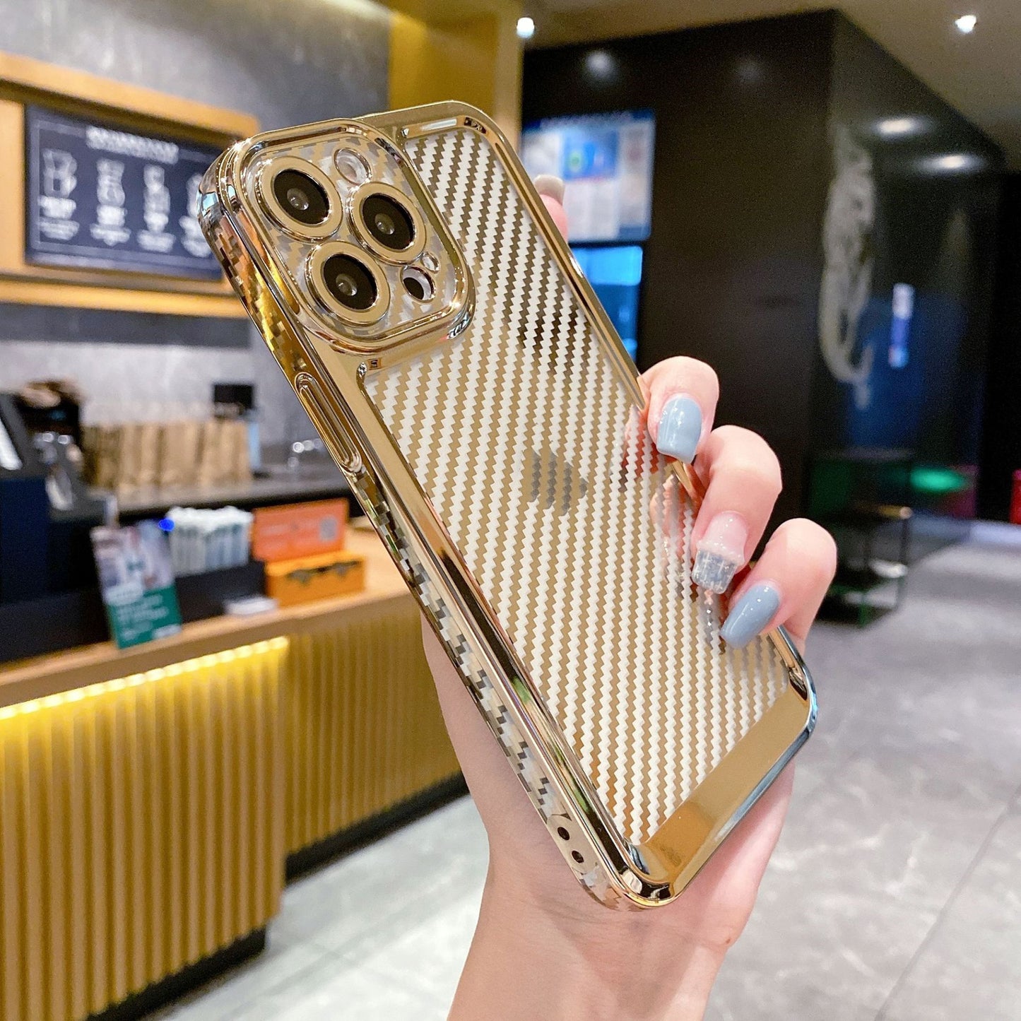 Suitable for IP 13PROMAX Electroplated Phone Case Carbon Fiber Case