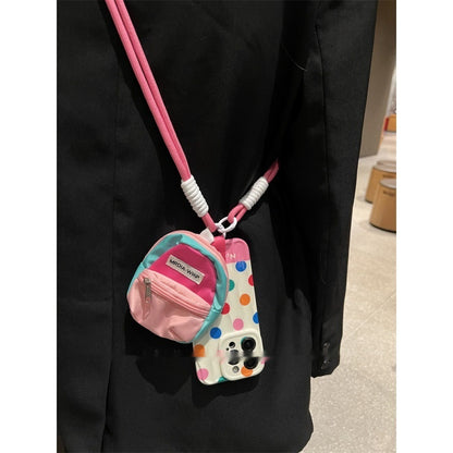 Color Polka Dot Small Bookbag Phone Case Carrying Strap Crossbody
