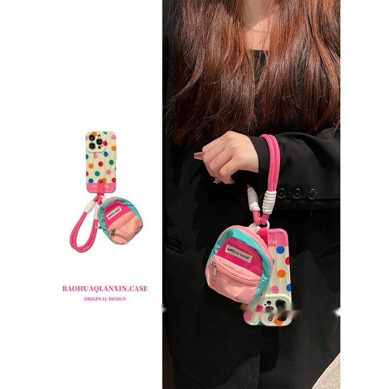 Color Polka Dot Small Bookbag Phone Case Carrying Strap Crossbody