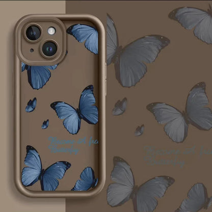 Blue Butterfly Printed Edging Drop-resistant Phone Case