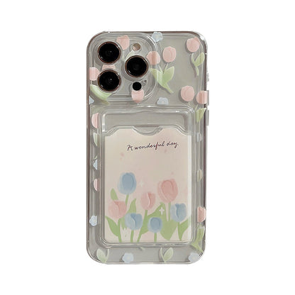 Tulip Flower Card Holder Transparent Phone Case