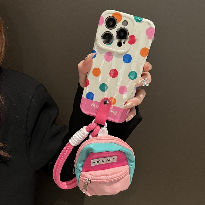 Color Polka Dot Small Bookbag Phone Case Carrying Strap Crossbody