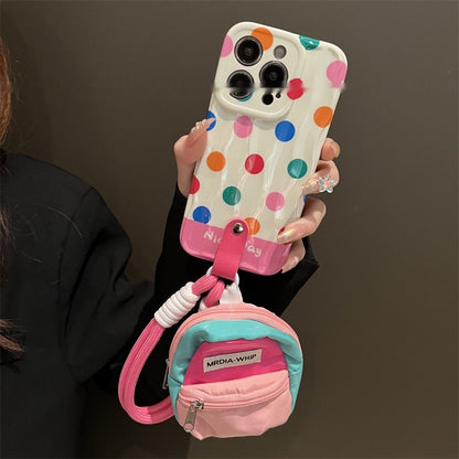 Color Polka Dot Small Bookbag Phone Case Carrying Strap Crossbody